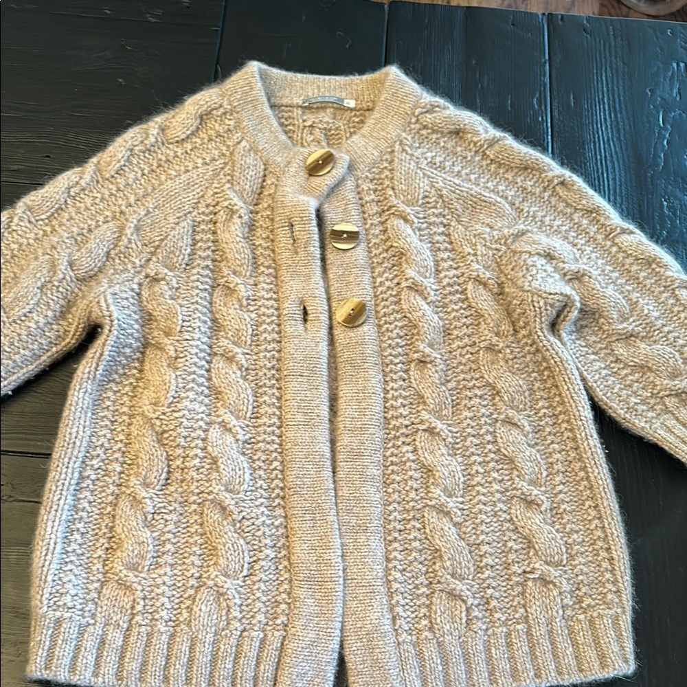 Franco Ziche Cable Knit Button-Up Wool Blend Sweater